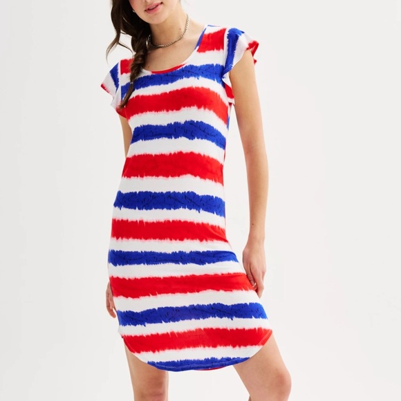 Freshman Juniors' 1996 Tie Dye Stripes American Mini T-shirt Dress (810) - Picture 1 of 14